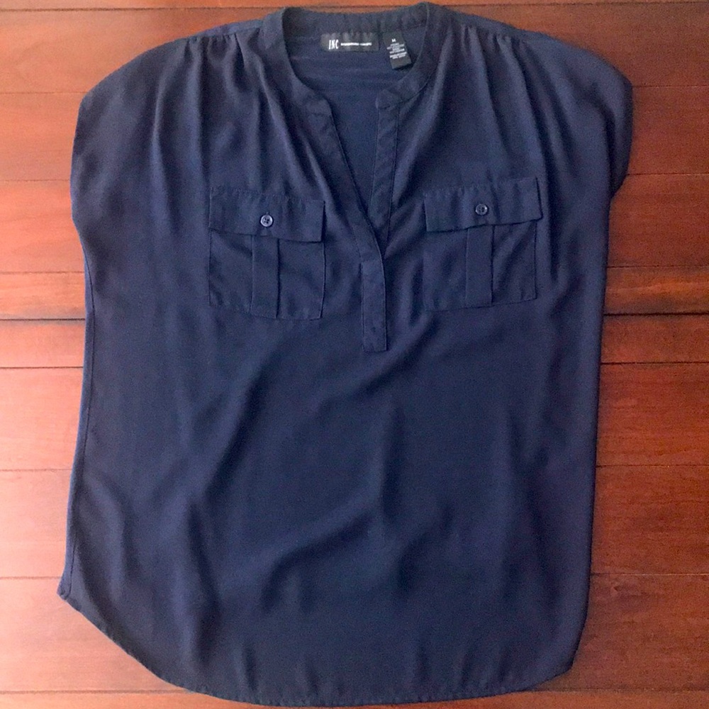 Navy mixed media top